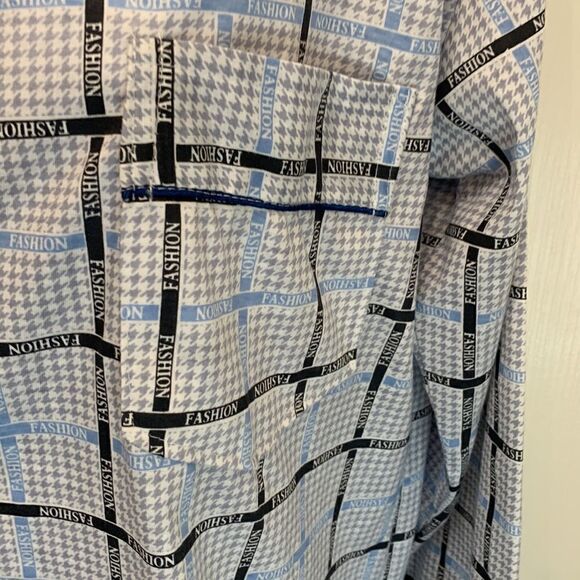 Ya Oi Medium FASHION Blue Gray Pajama Top V Neck Collar Button Front Long Sleeve - Picture 4 of 9